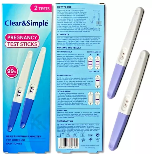 2 x Pregnancy Test Sticks Early Family Planning Early Urine Over 99% Accurate