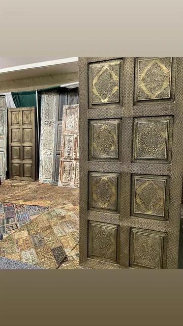 Vintage Sliding Barn Door, Brass Hand Carved Artistic Barn Doors, Indian  80x36 2