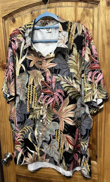 HARDADDY Men's Hawaiian Floral Tiki Short Sleeve Button Down Shirt Size 4XL