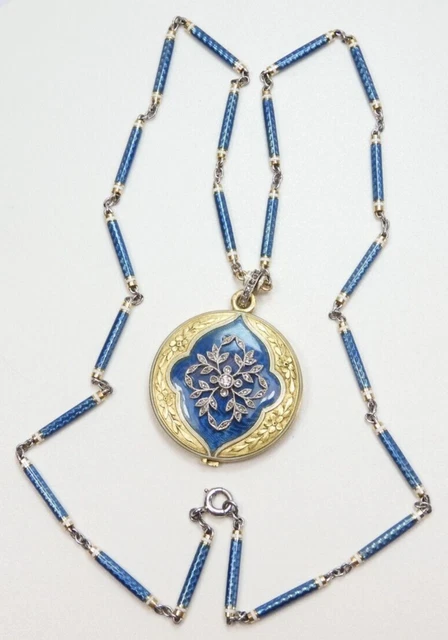 Victorian Diamond 2 Picture Enamel Locket 18K Yellow Gold Platinum .723" 38.2Gms Victorian Diamond 2 Picture Enamel Locket 18K Yellow Gold Platinum .723" 38.2Gms
