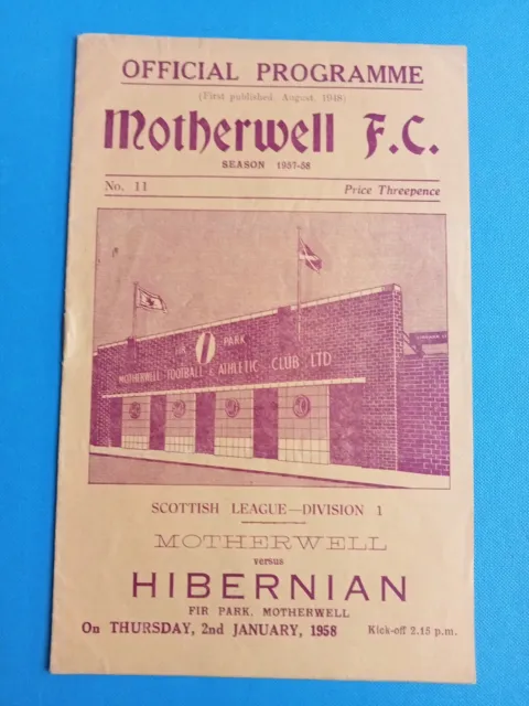 Motherwell v Hibernian 2/1/1958 League Match Programme