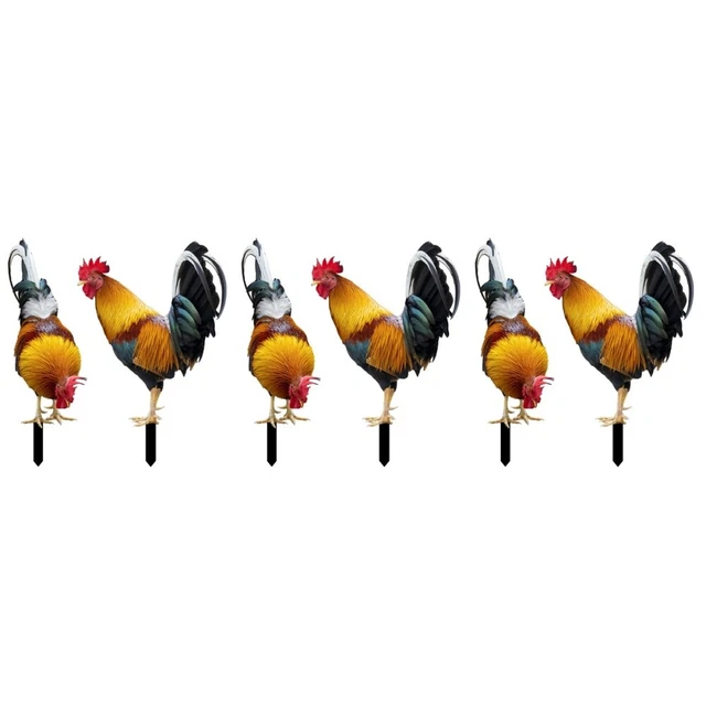 6 PCs metal rooster statues Simulation Rooster Stakes Home Decor Rustic Outdoor
