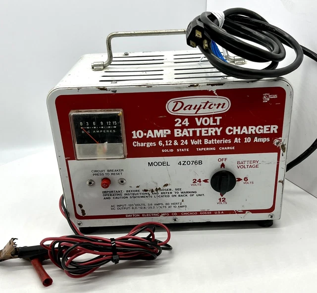 VINTAGE DAYTON 10 Amp 6/12/24 Volt Manual Battery Charger, Electrolysis