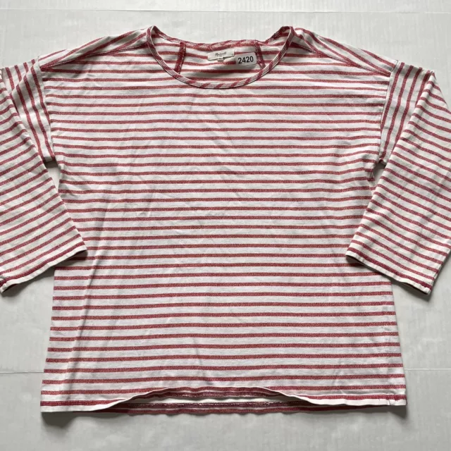 Madewell T Shirt Womens M Red Striped Boxy Slub Dolman Sleeve Long Sleeve