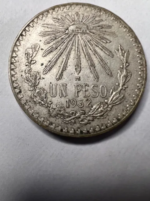 1932 Mexico 1 Peso .720 Silver Coin, Un Peso Plata .720