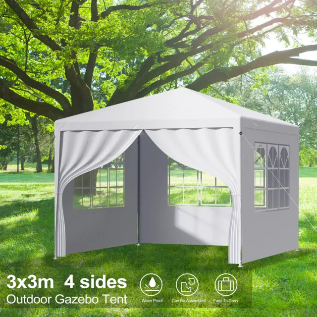 3x3m Gazebo Marquee Heavy Duty Garden Party Canopy Waterproof Tent with 4 Sides