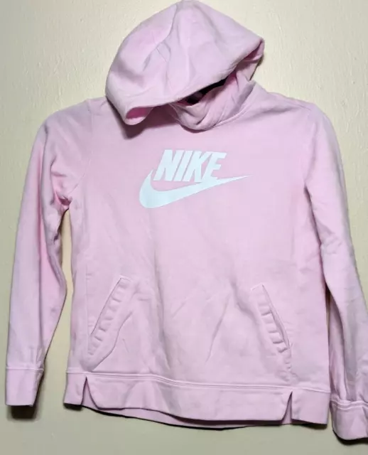 Nike hoodie girls size large pink long sleeve kangaroo pouch 10/12 #90