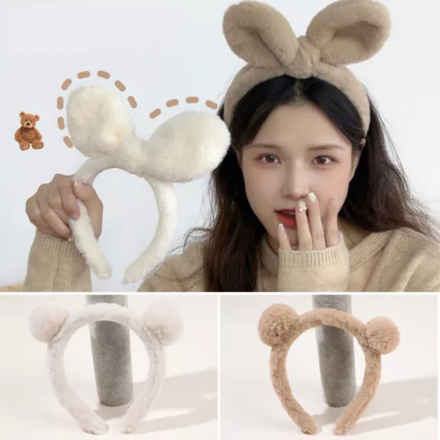 Lapin Oreille Peluche Bandeau Femme Solide Couleur Hoop Filles Maquillage Ha *