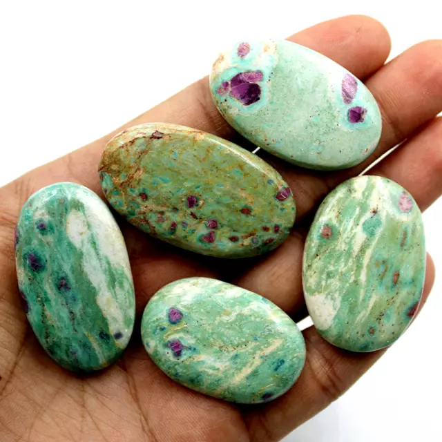 357 Cts Natural Ruby Fuchsite 38mm-46mm Oval Cabochon 5 Pcs Loose Gemstones Lot 3