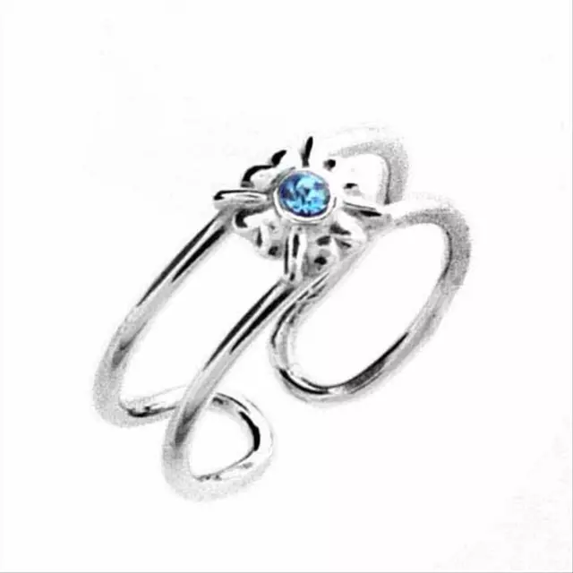 .925 Silver Flower Toe Ring with Light Blue CZ