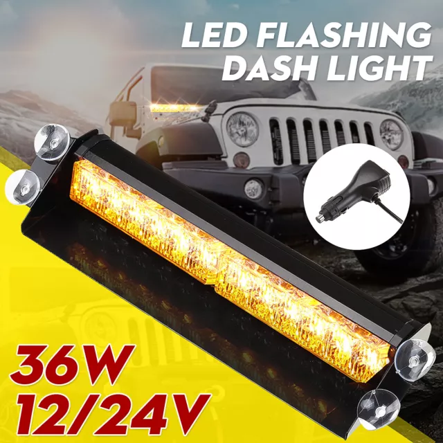 12V/24V LED Flashing Dash Light Bar 12LED Truck Recovery Strobe Amber beacons