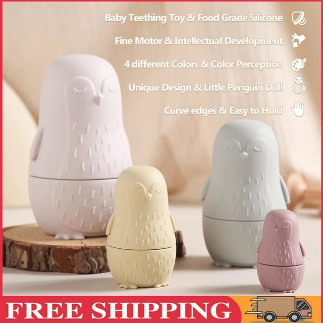 Color Size Matching Toys Gifts Montessori Toy for Boys Girls(Beige Penguin)