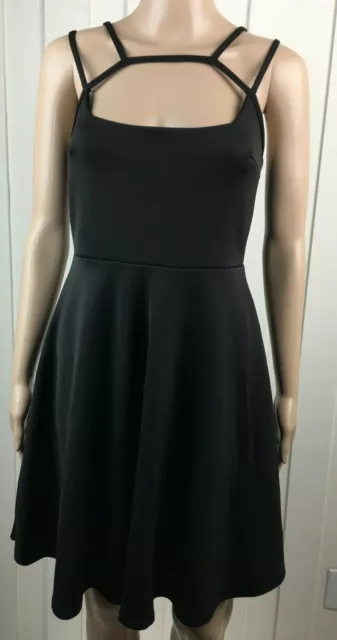 boohoo Dress Cut Out Fit Flare Sleeveless Stretch Knee Length Black Women's 6