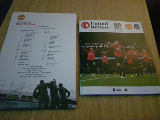 Manchester United V Everton 15.12.19 Programme + Colour Teamsheet  FREE POSTAGE