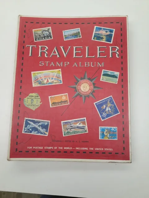 1973 Traveler Stamp Album Postage Stamps World Book H.E. Harris with some Stamps