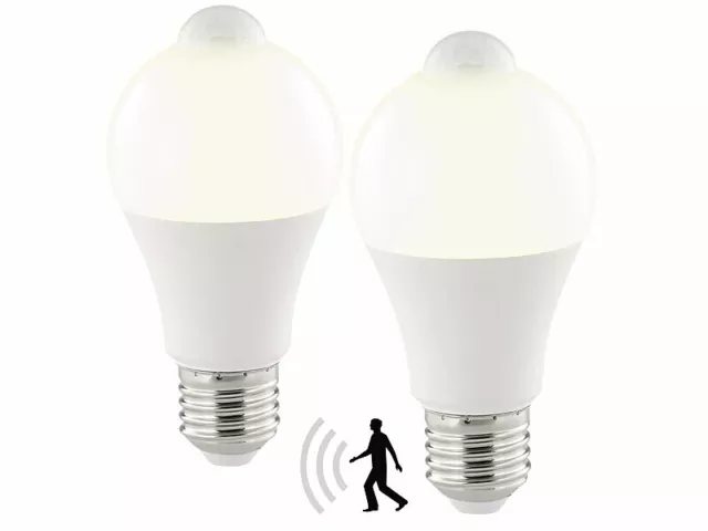 2 ampoules LED 12 W / E27 / 1055 lm avec détecteur de mouvement - Blanc chaud -