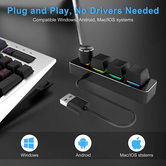 USB RGB COPY Paste Keyboard 3 Keys 1 Knob Mechanical Keypad Ergonomic ...