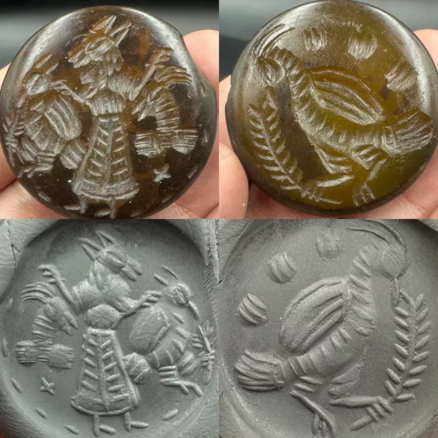 Beautiful Ancient Roman Agate bead unique creature and Bird intaglio two sided