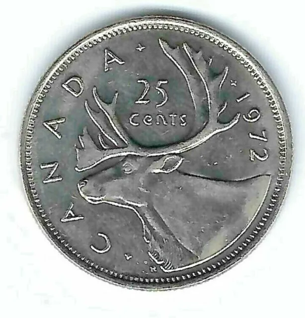 1972 Canadian Uncirculated QEII & Caribou 25 Cent Coin!