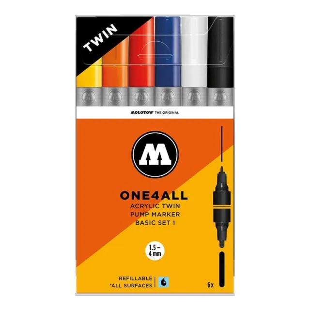 Molotow One4All Acrylic Twin Marker 224 - Basic Set 1 (6 Markers)