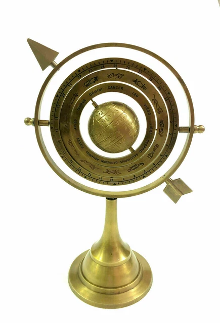 Vintage Nautical Brass Armillary Sphere with Arrow Engraved Globe Rashi Armilary