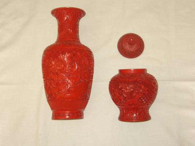 due vasi di vernice Cina, scatola con coperchio, vaso di vernice, intaglio vernice