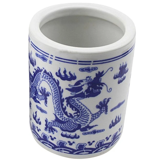 Porte-parapluie en porcelaine bleu et blanc paysage de 44,5 cm de haut
