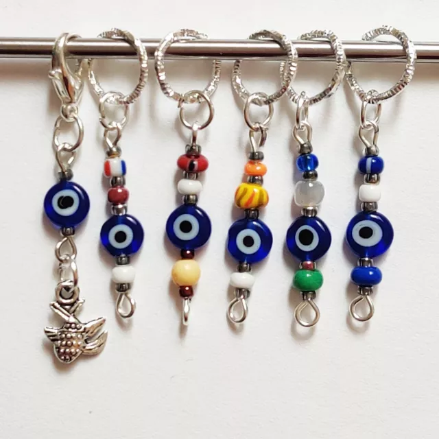 OOAK Evil Eye & Fish Progress Keeper & Stitch Marker Set HANDMADE Knit Crochet