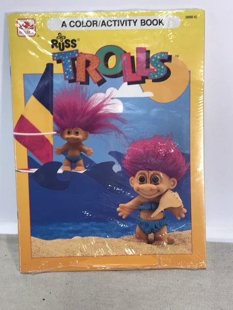 vtg russ trolls golden coloring book lot of 2 nos unused 90s children book v3085