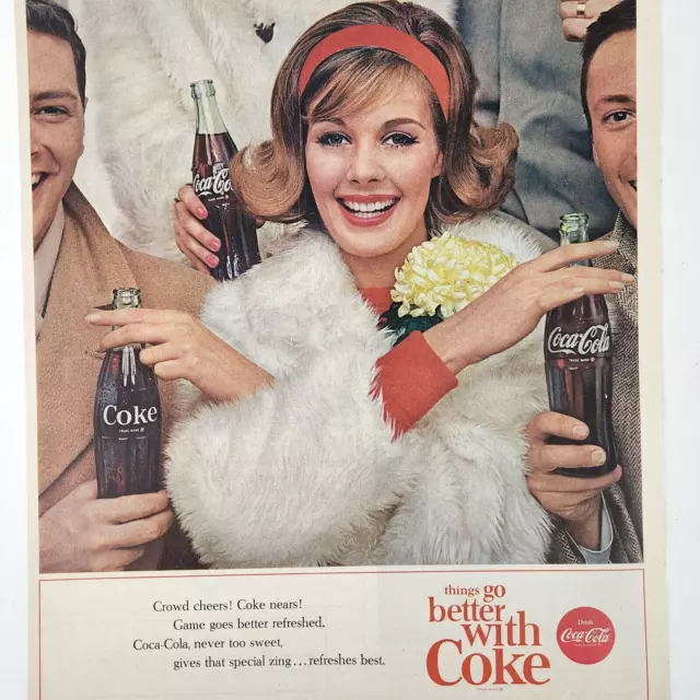 Coca Cola Ad Print VTG 1963 LARGE 9 x 12 Things Go Better With Coke Fancy Girl