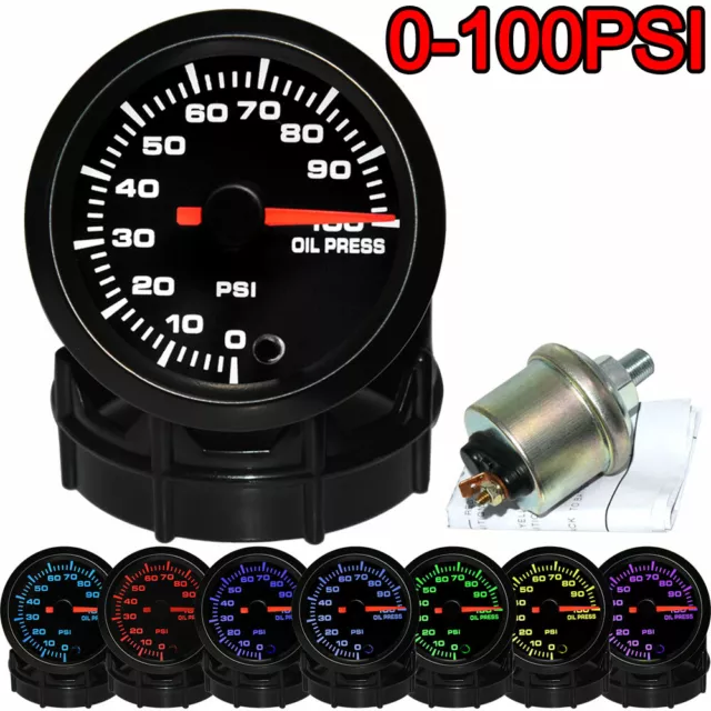 2"  52mm 7 Colors Backlight Oil Pressure Gauge Meter 0-100 PSI+ Sensor for Car