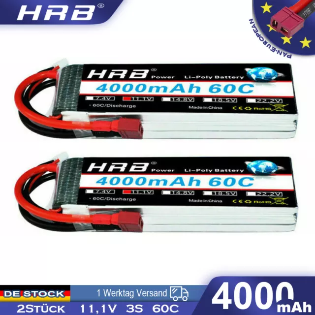 2Stück 11,1V 3S 4000mAh Lipo Akku Deans für RC Atuto LKW Hubschrauber Drhone FPV