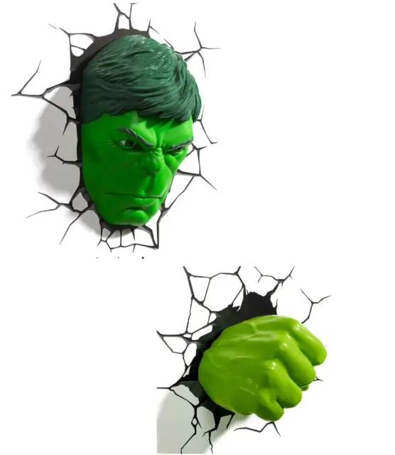 Hulk Face Or Fist 3D FX Led Wall Light Sticker Hang Decoration Marvel Avengers