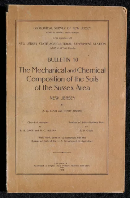 Geology, New Jersey, 1913 Original NJ Geological Survey Bulletin 10 Sussex Soils