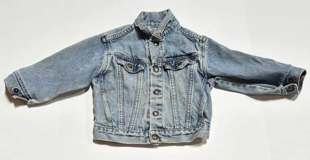 Vintage Levis Denim Jacket Orange Tab Made in USA Kids Toddler 3T Distressed