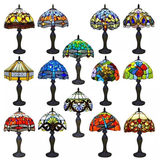 Tiffany Table Lamp Stained Glass Handcrafted Art Style Bedside Desk Light Lamps
