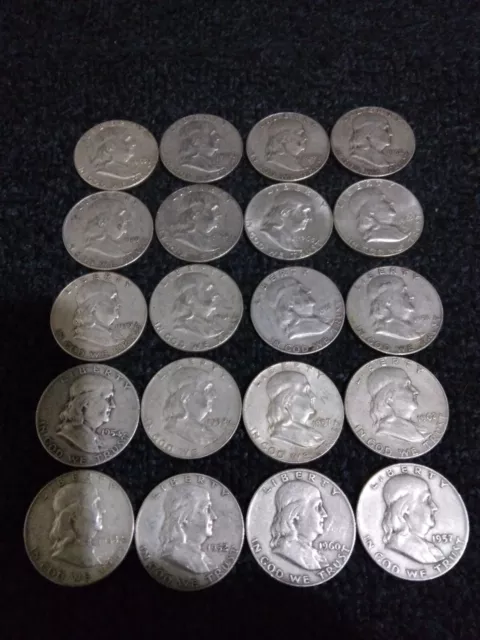 FULL DATES Roll of 20 $10 Face Value 90% Silver Franklin Half Dollars