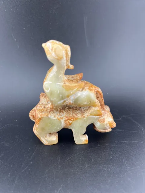 Chinese Natural Hetian Jade Carved Dragon On Beast Statue 3