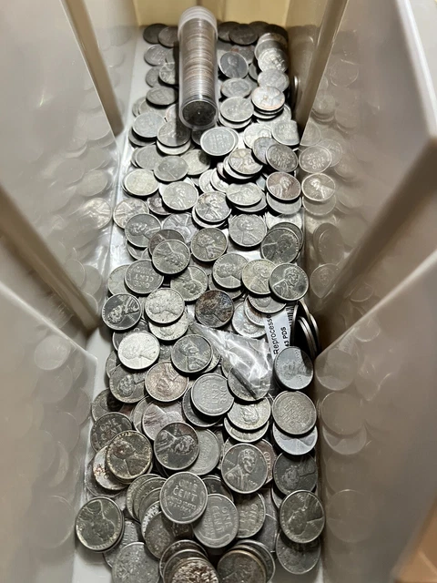 1943 P D S Lincoln Wheat Cent Penny 50 Coin Roll Circulated Steel Cents