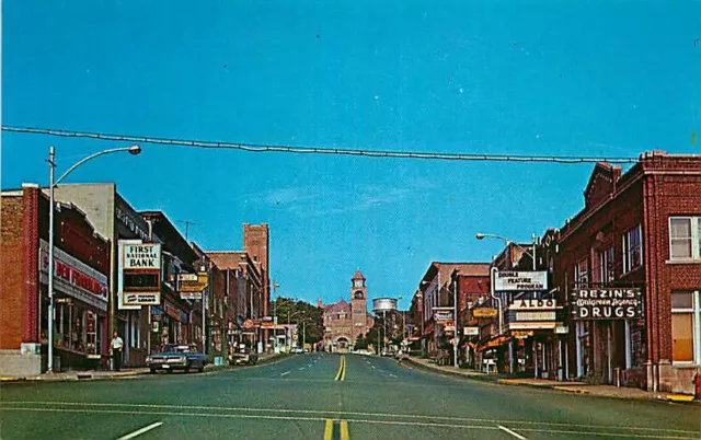 Postcard Superior Ave Street Scene, Crystal Falls, Michigan - 1st National Bank