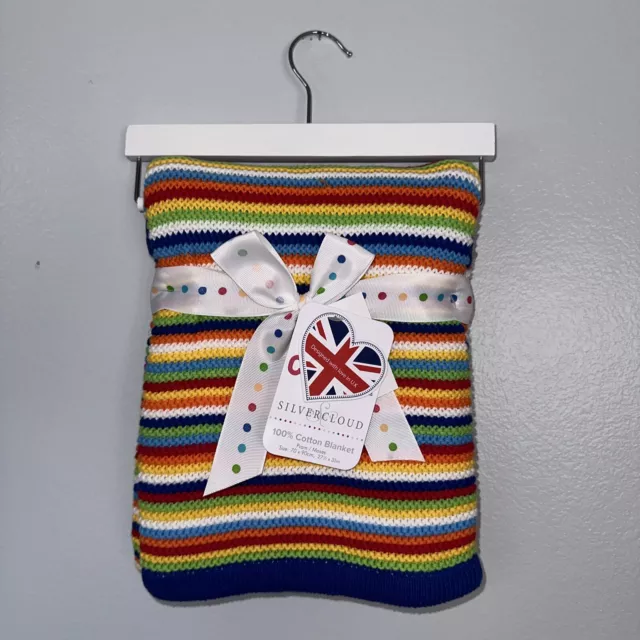 Silver Cloud 100% Cotton Sweater Knit Colorful Rainbow Stripe Baby Blanket  Lovey