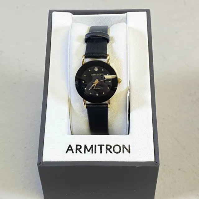 Armitron Women's 75/2447GPB Diamond-Accented Black Leather Strap Band Watch