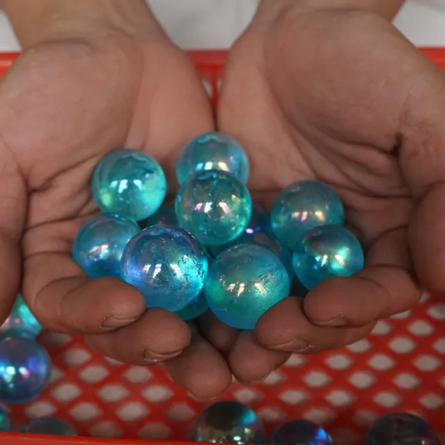 10Pcs Blue Rainbow Aqua Aura Quartz Crystal Sphere Ball Titanium Coating Pendant