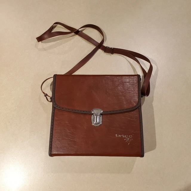 Estuche de viaje binoculares de cuero sintético marrón Tasco vintage con correa hecho en Japón