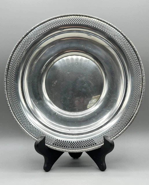 Vintage Sterling Silver Pierced Plate Floral Edge Detailed 10in” - 211g
