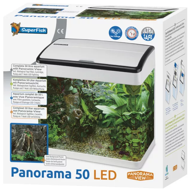 SF Panorama Aquarium weiß in 20,35,50 Liter mit LED Beleuchtung,Filter-Pumpe