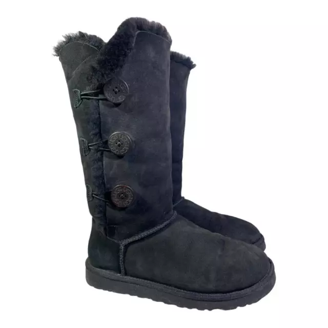 UGG Australia Triple Bailey Button Tall Sheepskin Boots Women size 8 Black