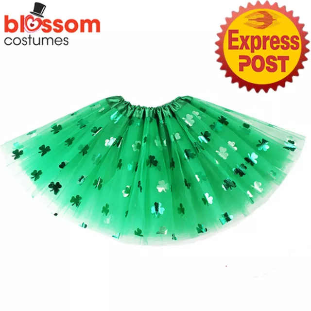 TM153 Green  Shamrock Clover Costume Tutu Skirt St Patricks Day Irish Leprechaun