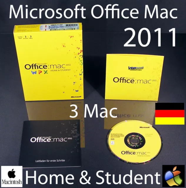 Microsoft Office Mac 2011 Home & Student 3 Mac Box + DVD Family Pack OVP