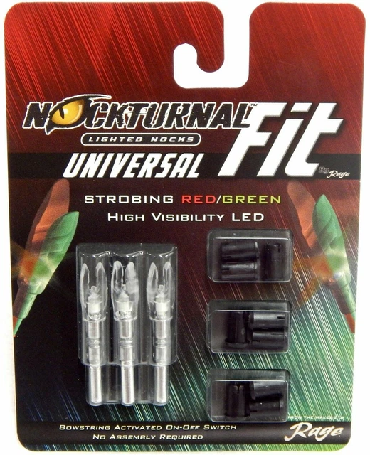 Nockturnal Universal Fit Strobing Lighted Nock RED GREEN 3 Pack NT-300
